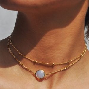 Double Choker Necklace White Faceted Stone Pendant